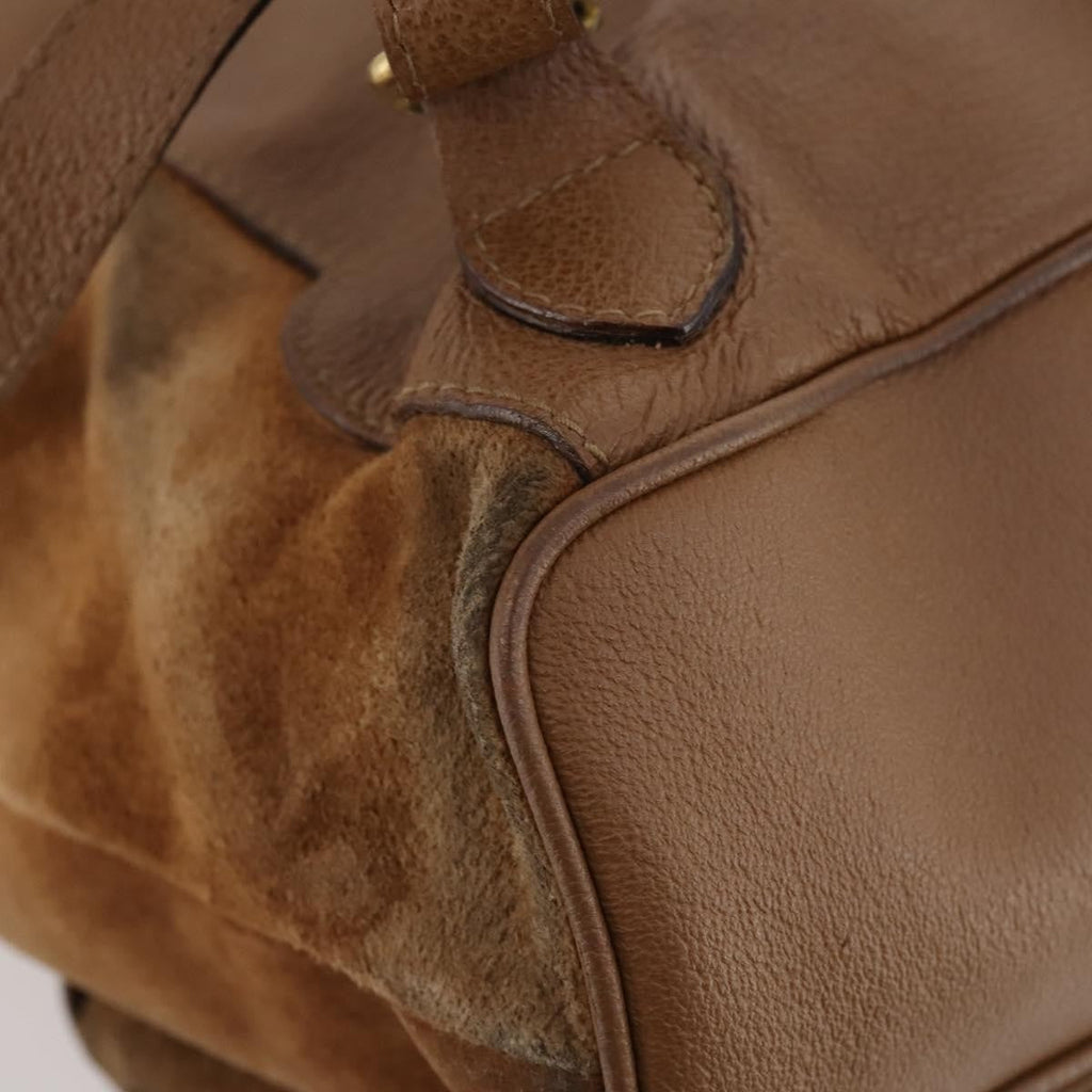 Gucci Vintage Bamboo Backpack Suede And Leather Brown Suede Backpack Bag (Pre-Owned)