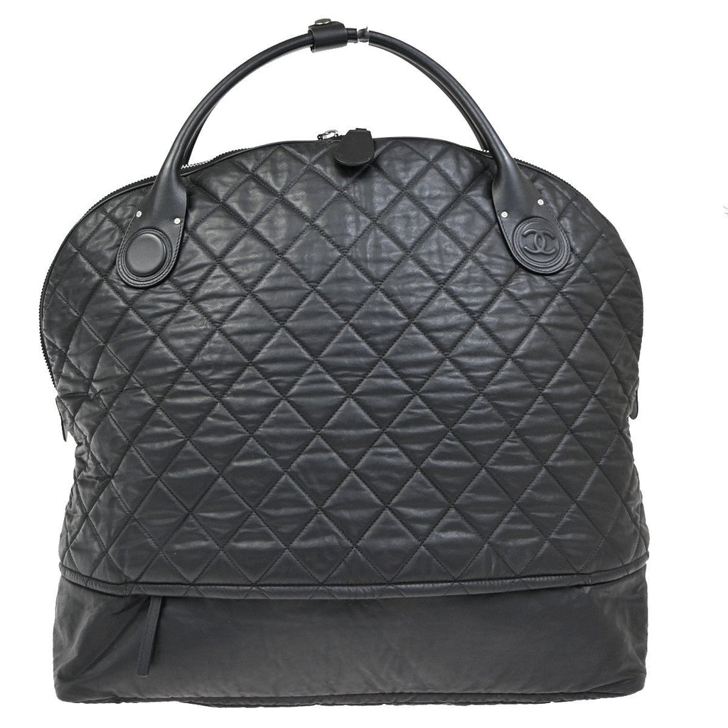 Chanel Horizontal Sport Weekender Bag Quilted Coated Canvas Black Nylon Travel Bag Bag (Pre-Owned)
