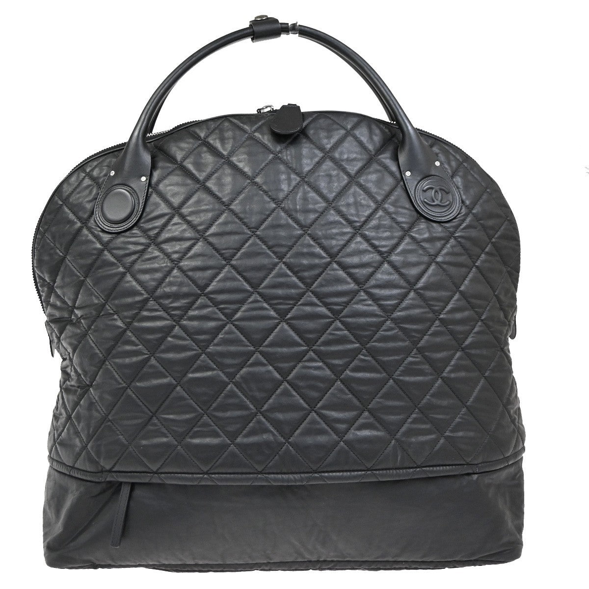 Chanel Horizontal Sport Weekender Bag Quilted Coated Canvas Black Nylon Travel Bag Bag (Pre-Owned)