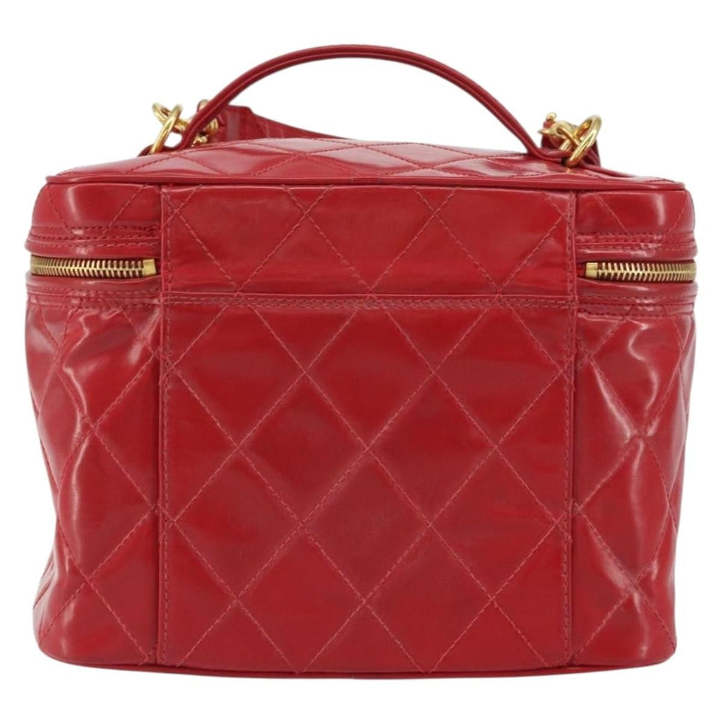 Chanel Vintage Vanity Case Patent Red Patent_Leather Handbag (Pre-Owned)