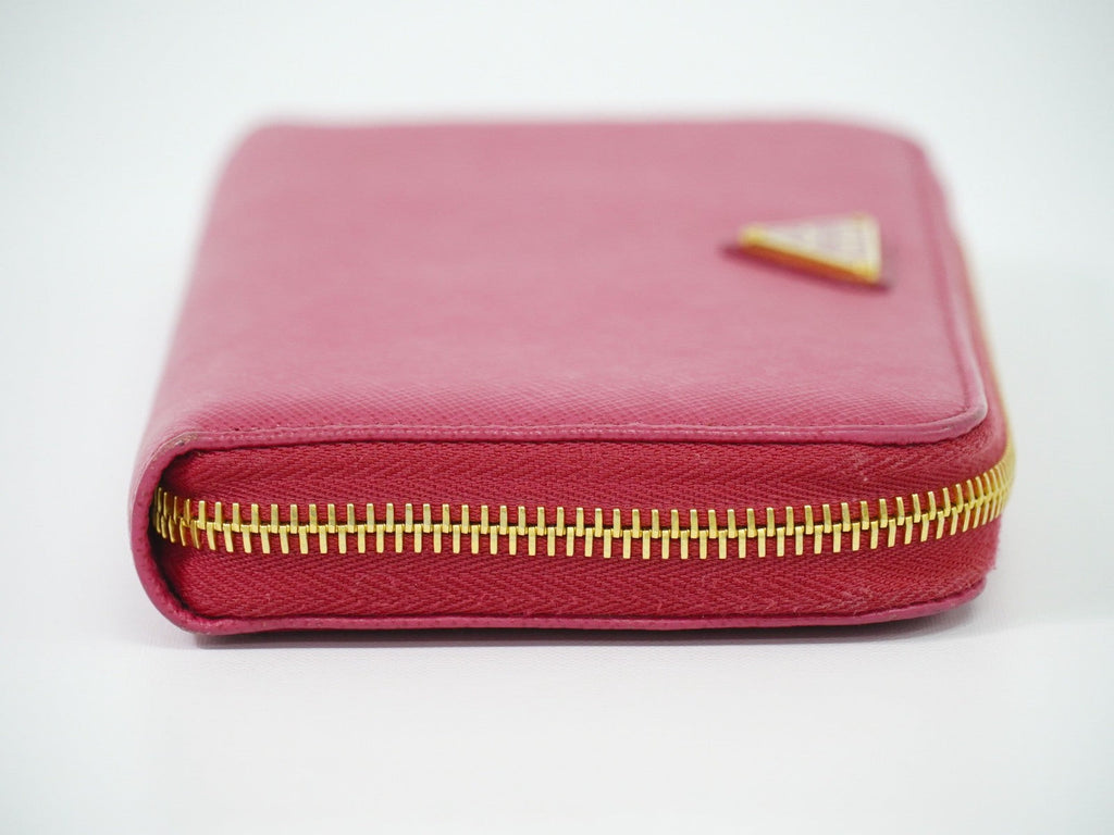 Prada Zip Around Tab Wallet Saffiano Leather Pink Leather Wallets Accessory (Pre-Owned)