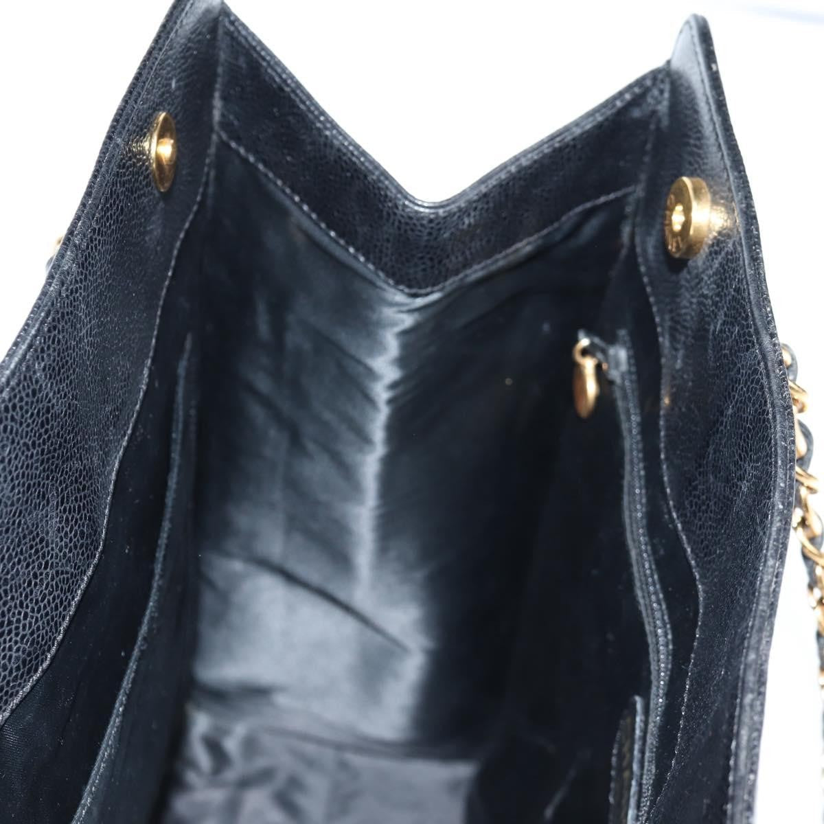 Chanel Vintage Cc Lock Pocket Chain Tote Caviar Black Leather Tote Bag Bag (Pre-Owned)