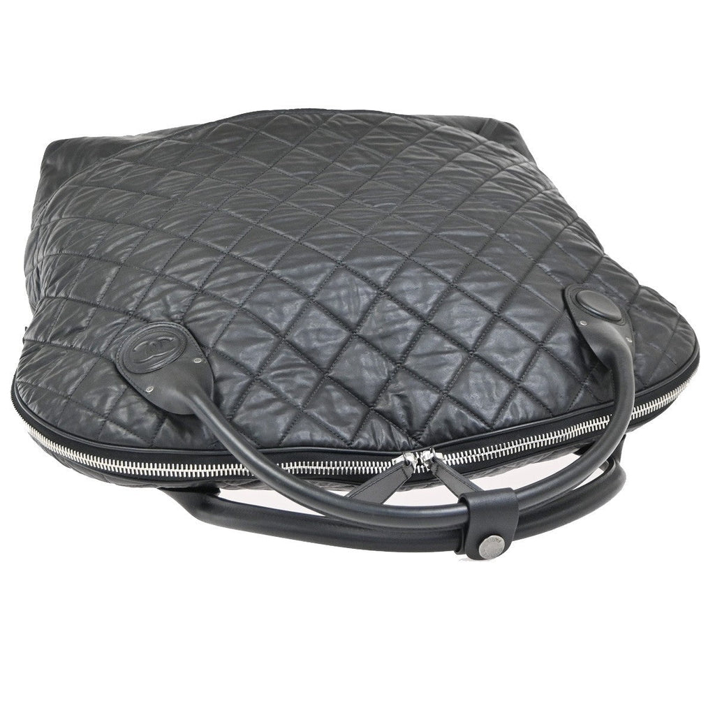 Chanel Horizontal Sport Weekender Bag Quilted Coated Canvas Black Nylon Travel Bag Bag (Pre-Owned)