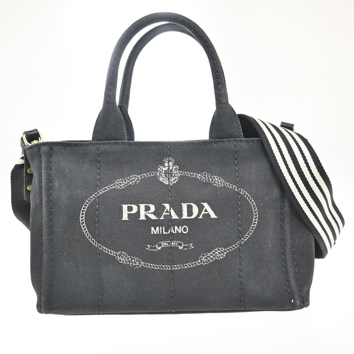 Prada Canapa Convertible Tote Canvas Black Canvas Tote Bag Bag (Pre-Owned)