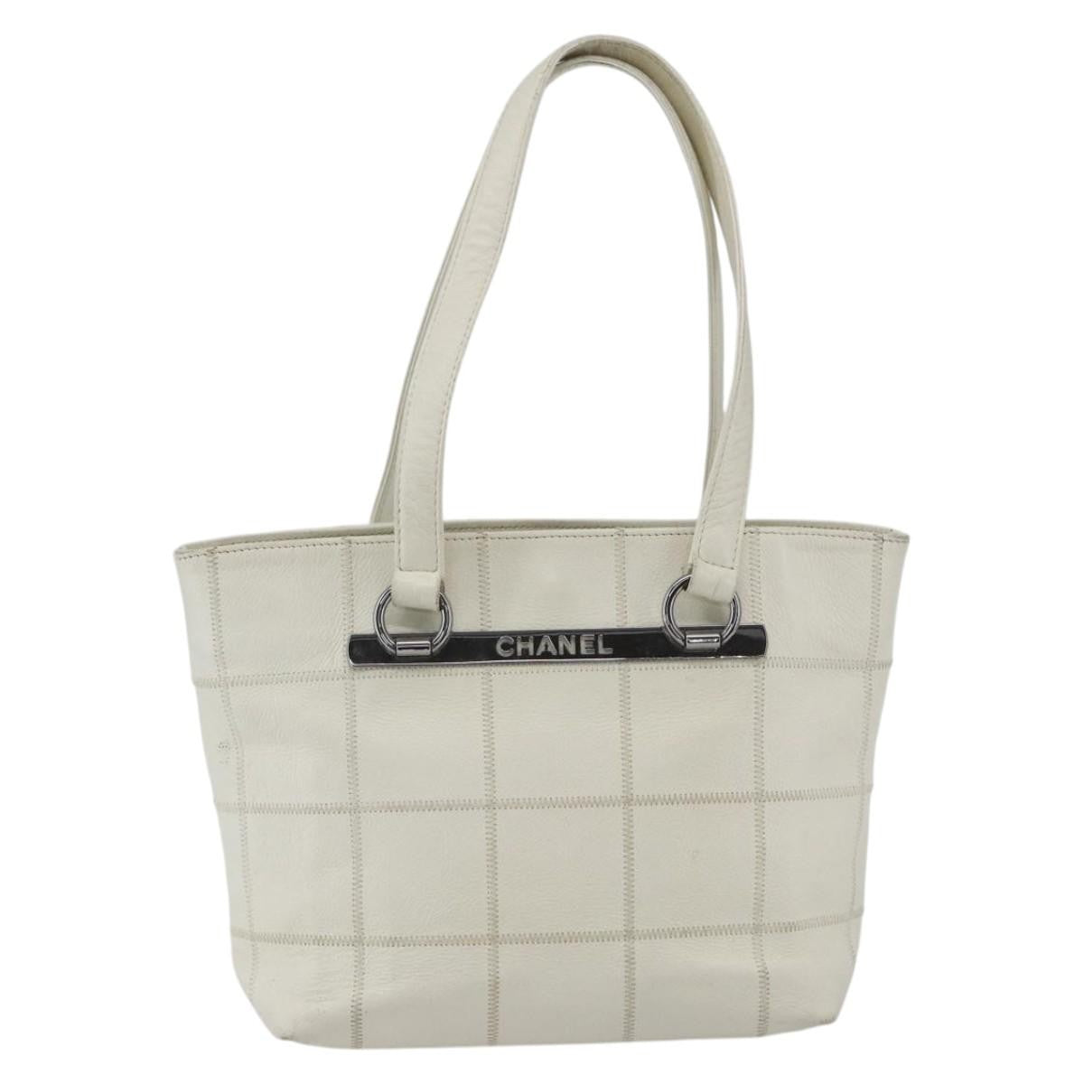 Chanel Square Stitch Tote Quilted Leather White Leather Tote Bag Bag (Pre-Owned)