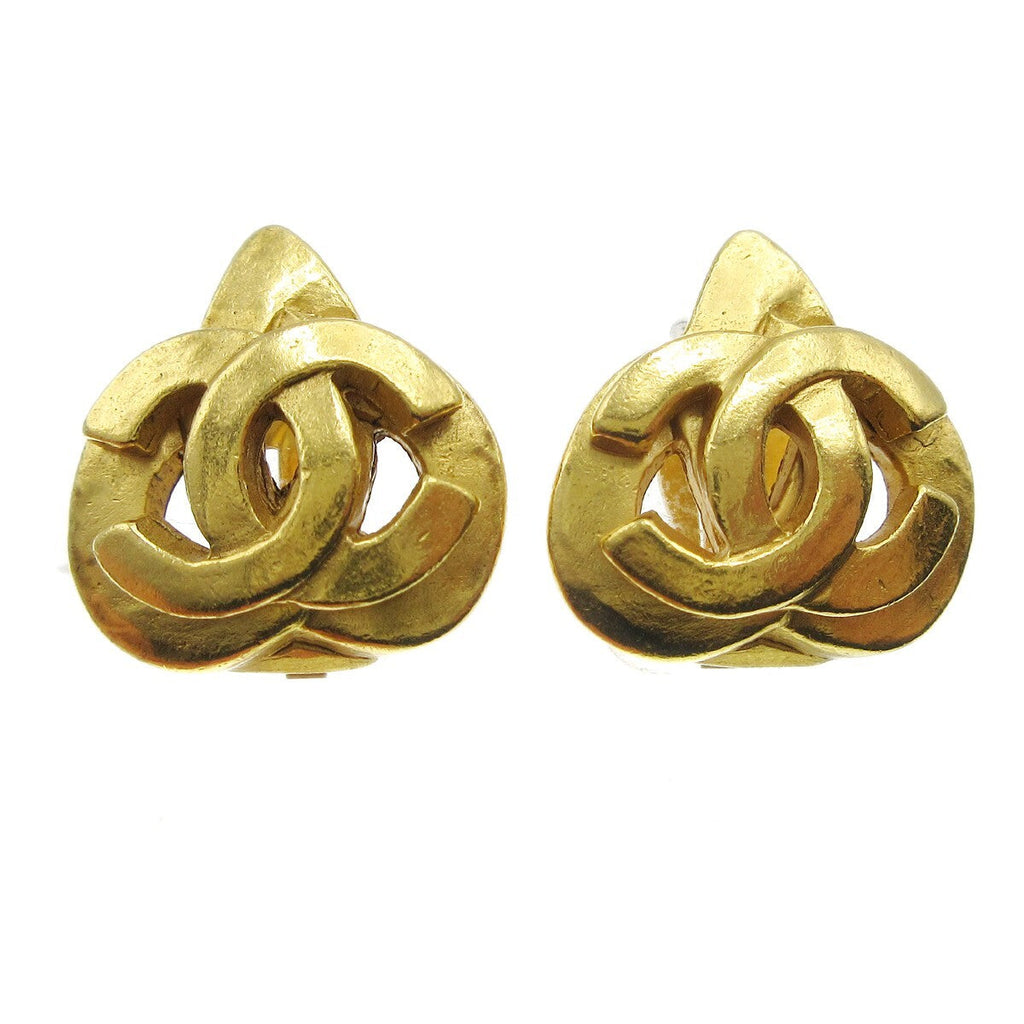 Chanel Vintage Cc Heart Clip-On Earrings Metal Gold Gold_Plated Earrings Jewelry (Pre-Owned)