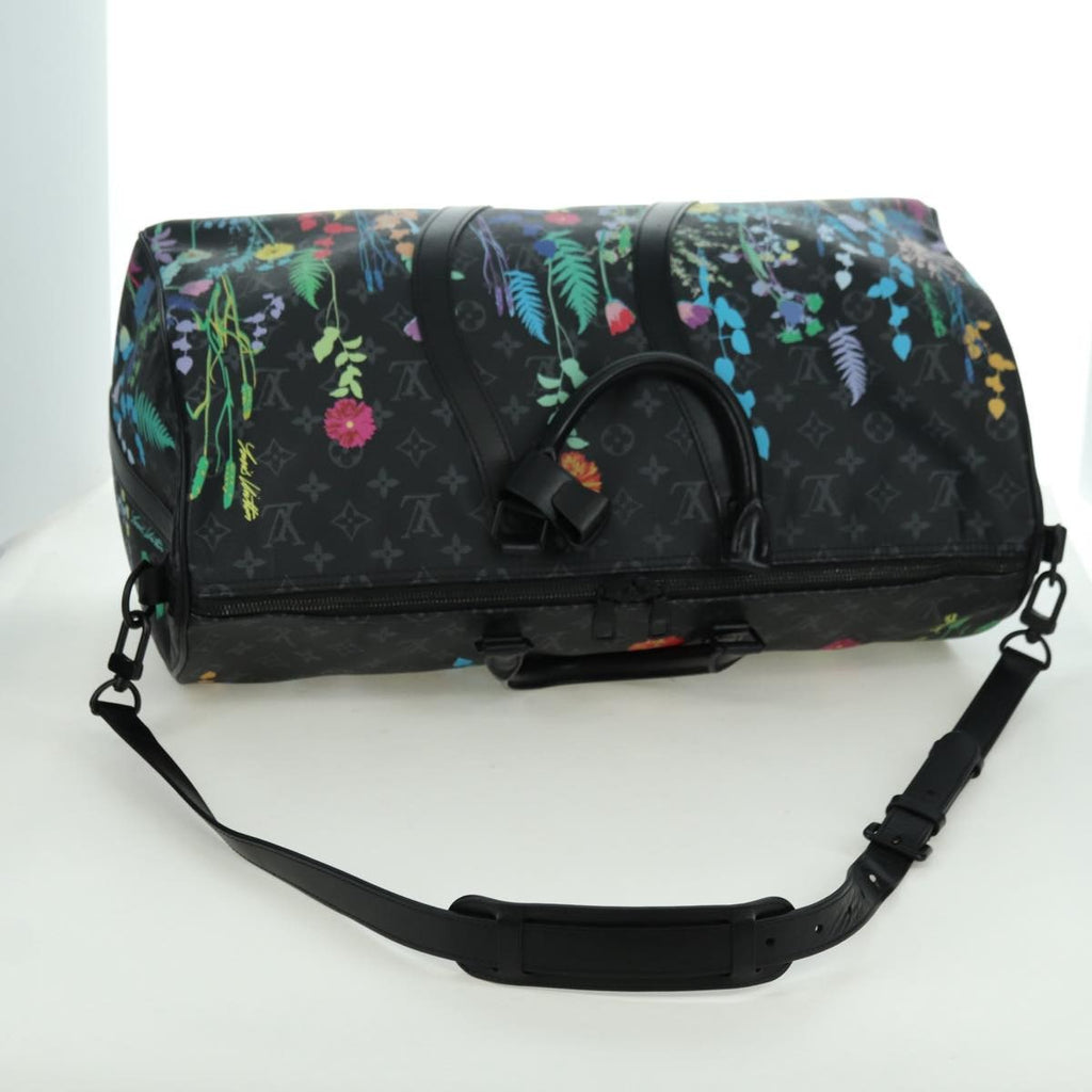 Louis Vuitton Keepall Bandouliere Bag Limited Edition Foliage Monogram Eclipse Black Canvas Travel Bag Bag (Pre-Owned)
