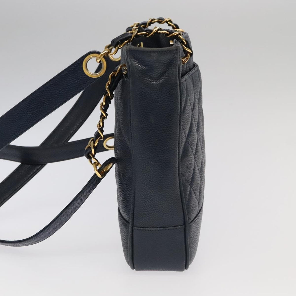 Chanel Vintage Shoulder Bag Leather Navy Leather Shoulder Bag Bag (Pre-Owned)