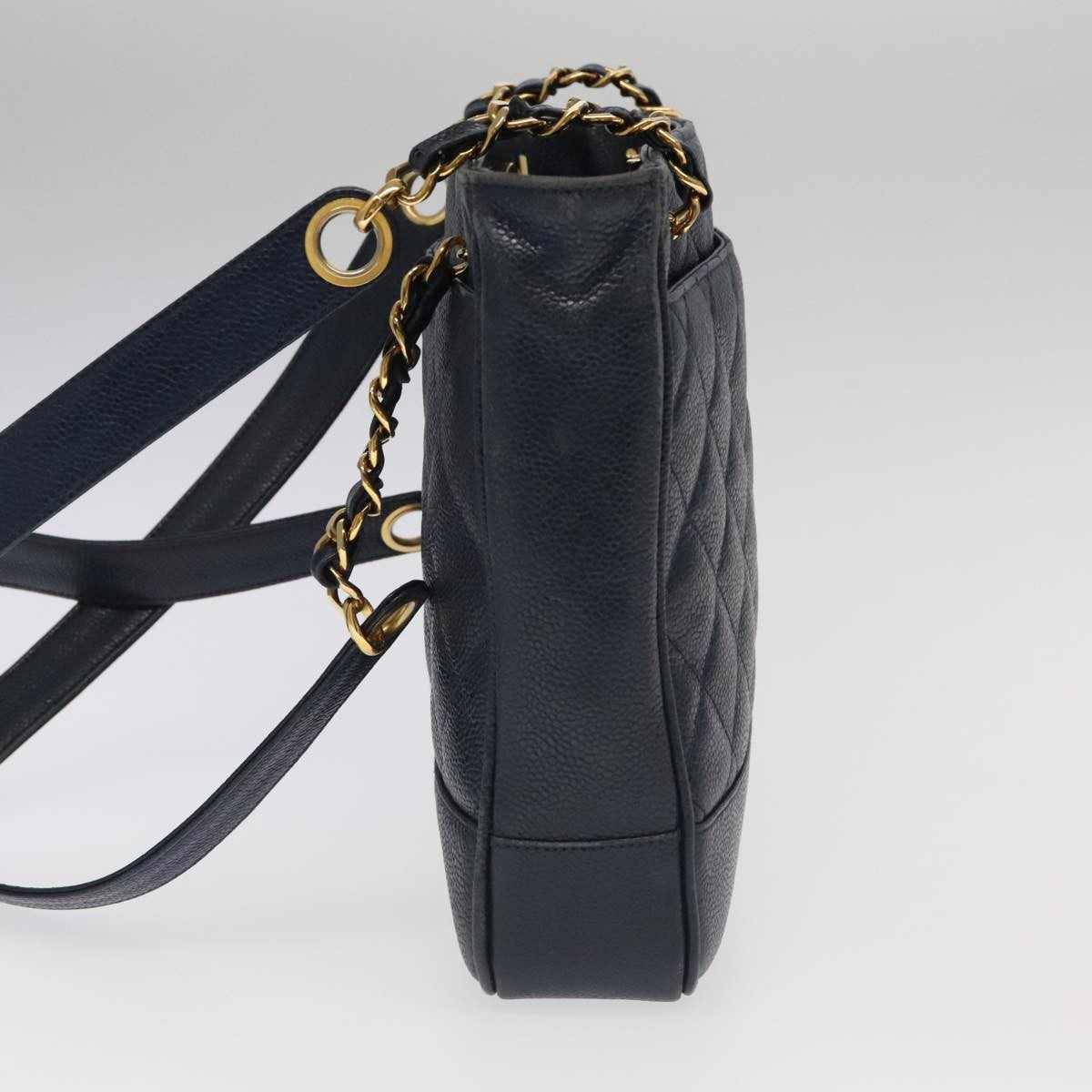 Chanel Vintage Shoulder Bag Leather Navy Leather Shoulder Bag Bag (Pre-Owned)