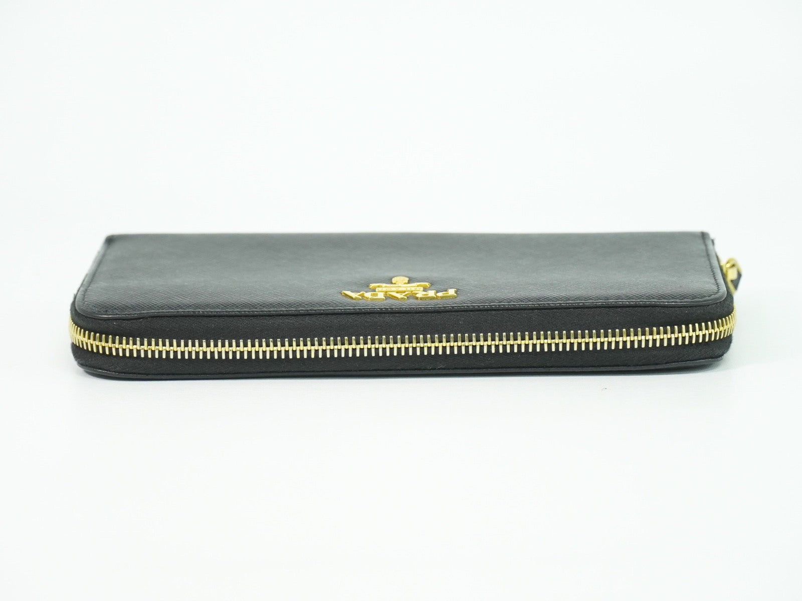 Prada Zip Around Tab Wallet Saffiano Leather Black Leather Wallets Accessory (Pre-Owned)