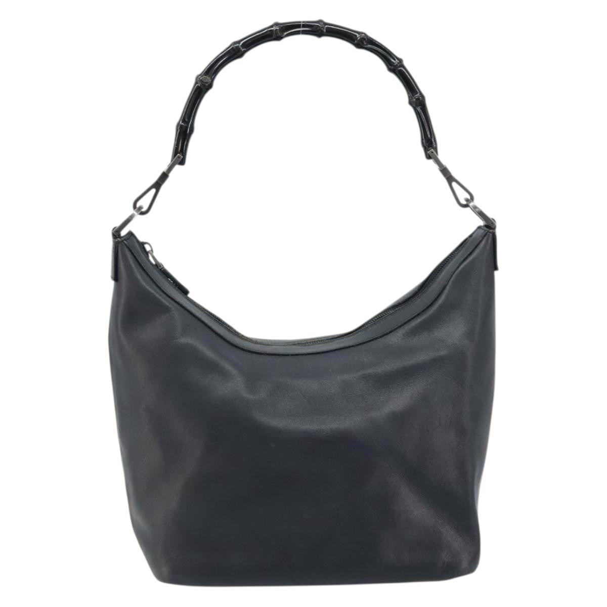Gucci Vintage Bamboo Hobo Leather Black Leather Handbag (Pre-Owned)