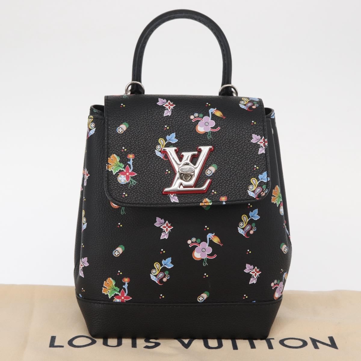 Louis Vuitton Lockme Backpack Floral Printed Leather Black Leather Backpack Bag (Pre-Owned)