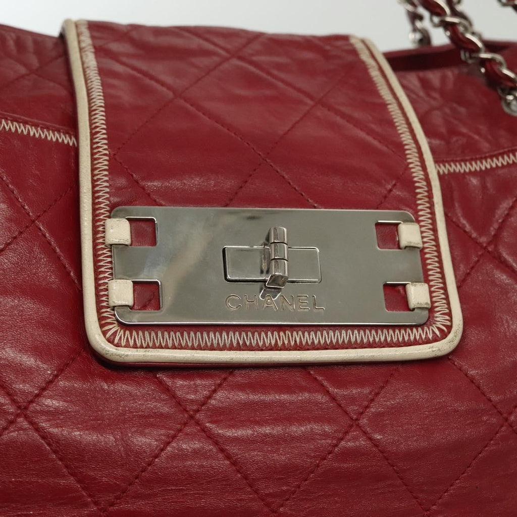 Chanel Vintage Reissue Chain Shopping Tote Leather Red Leather Bag (Pre-Owned)