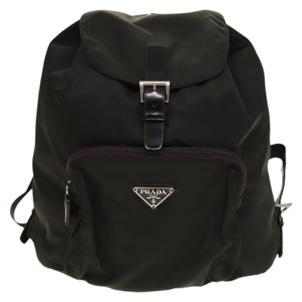 Prada Front Pocket Buckle Backpack Nylon Khaki Nylon Backpack Bag (Pre-Owned)