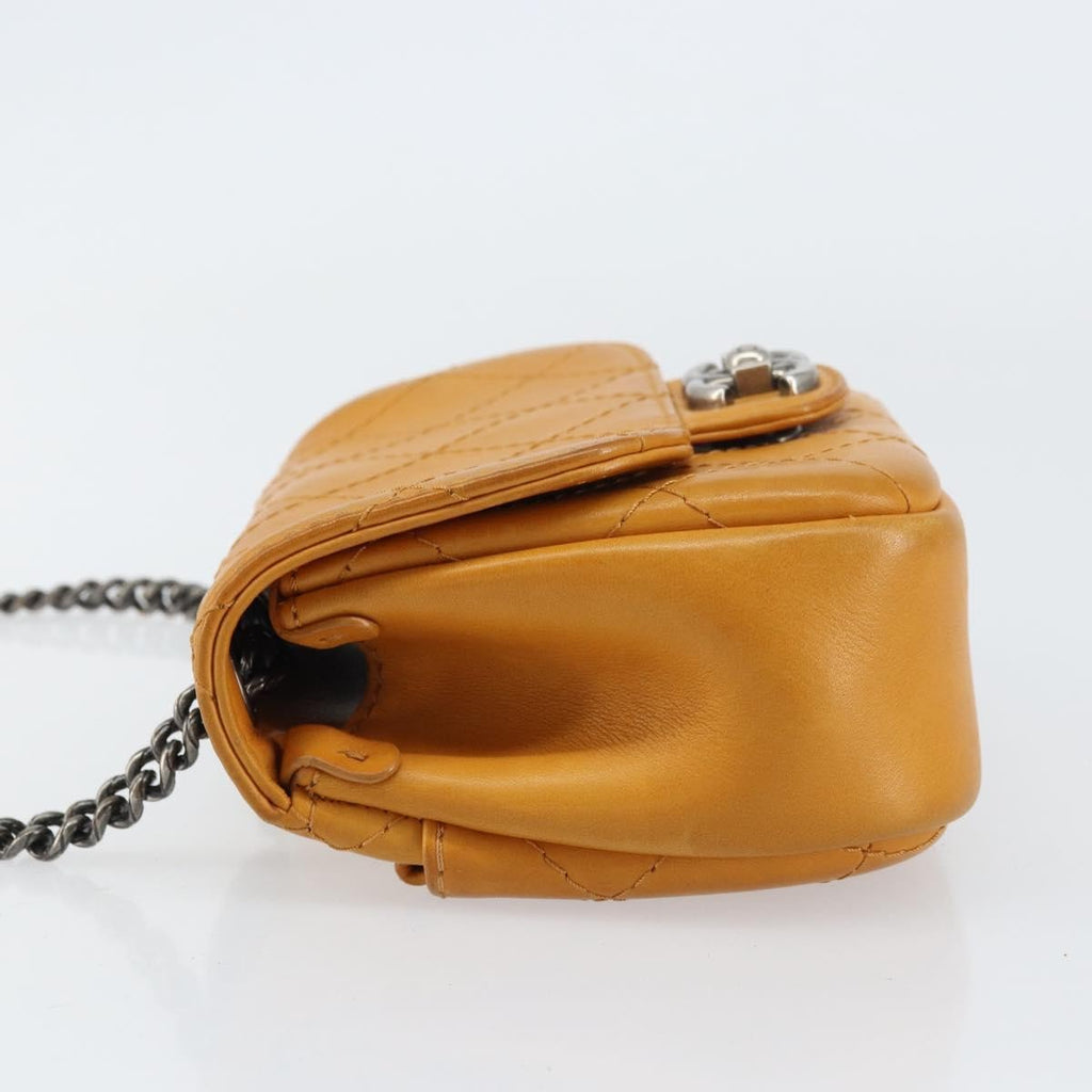 Chanel Chain Flap Bag Quilted Leather Orange Leather Shoulder Bag Bag (Pre-Owned)