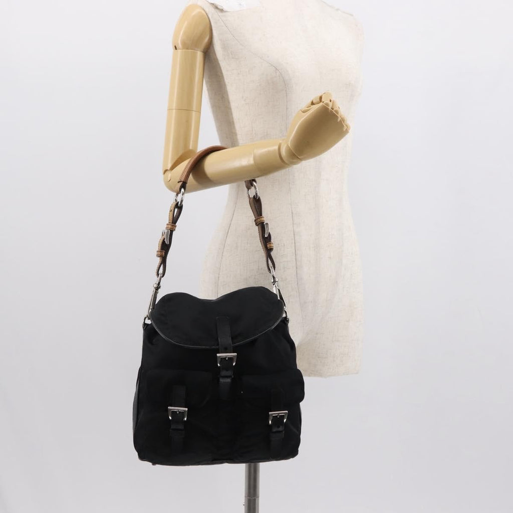 Prada Double Pocket Drawstring Shoulder Bag Tessuto Black Nylon Shoulder Bag Bag (Pre-Owned)