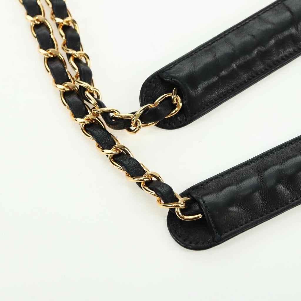 Chanel Vintage Zip Chain Shoulder Bag Quilted Lambskin Black Leather Shoulder Bag Bag (Pre-Owned)