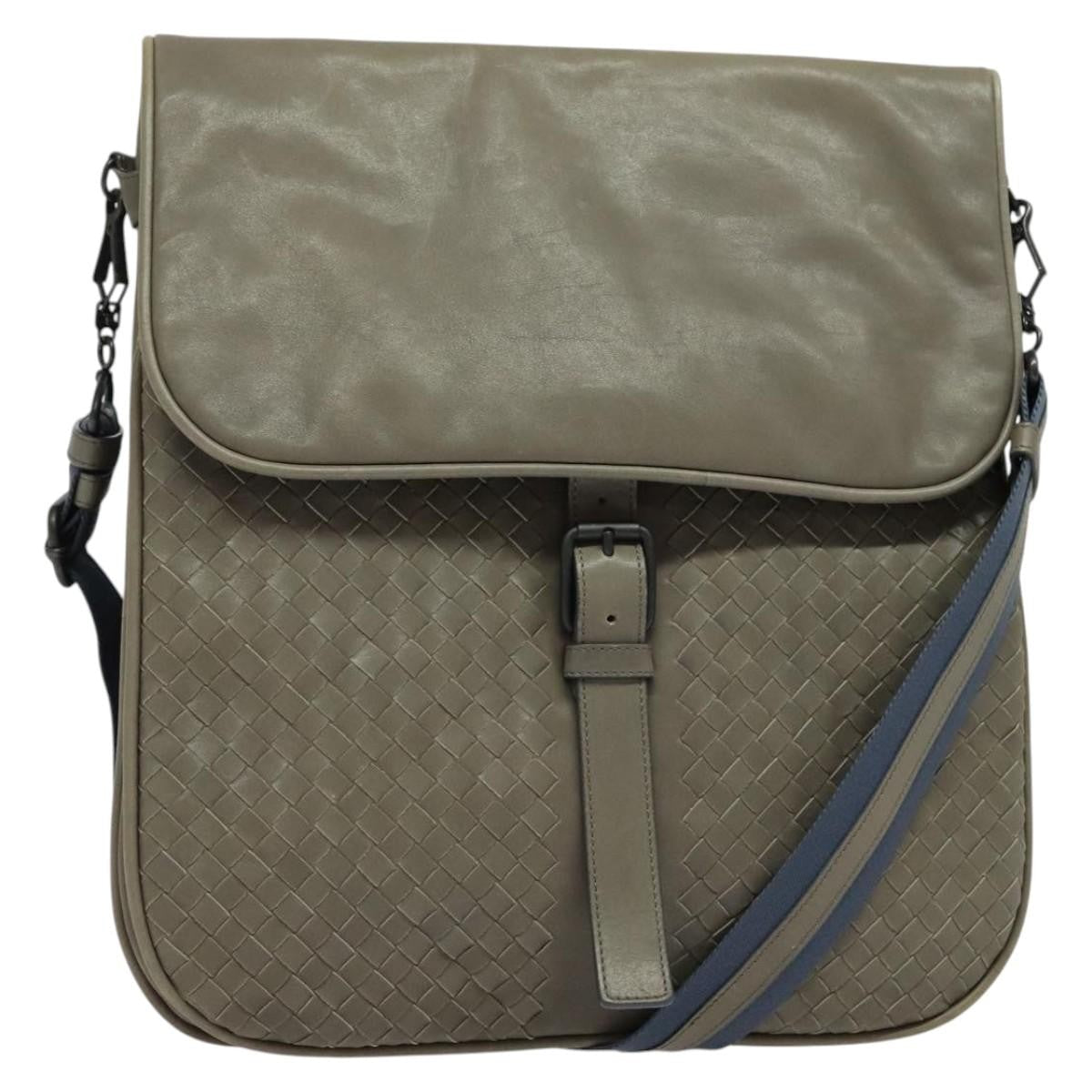 Bottega Veneta Vintage Flap Shoulder Bag Intrecciato Leather Gray Leather Shoulder Bag Bag (Pre-Owned)