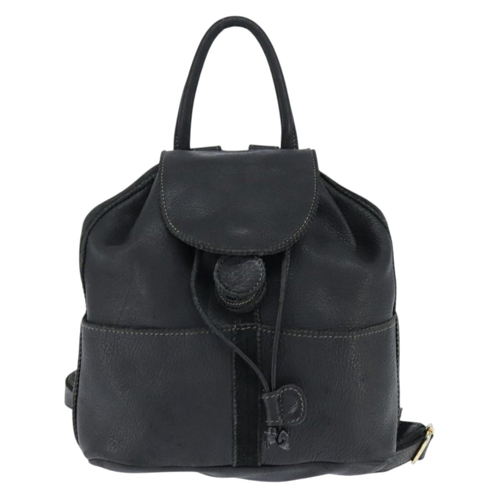 Fendi Logo Flap Drawstring Backpack Leather Black Leather Backpack Bag (Pre-Owned)
