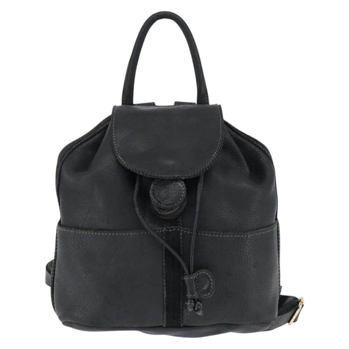 Fendi Logo Flap Drawstring Backpack Leather Black Leather Backpack Bag (Pre-Owned)