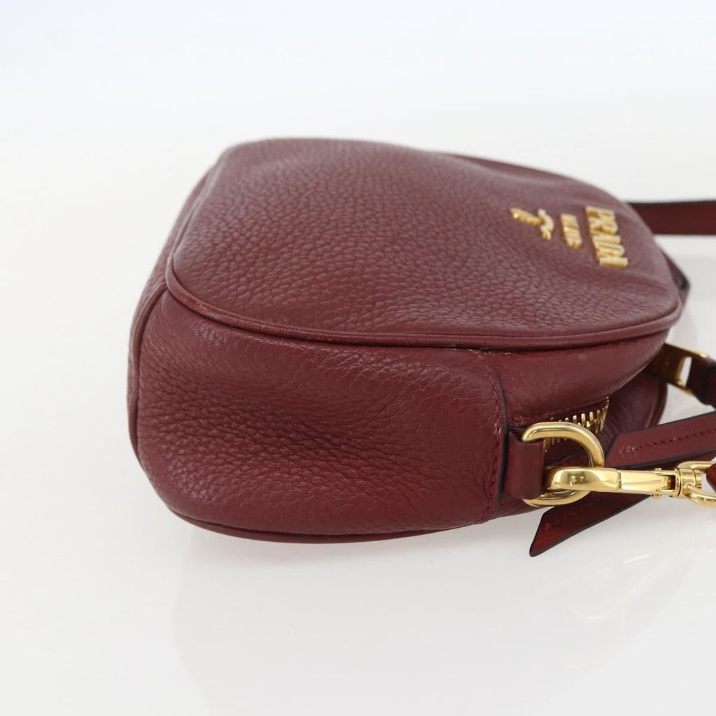 Prada Dual Strap Crossbody Bag Vitello Daino Burgundy Leather Shoulder Bag Bag (Pre-Owned)