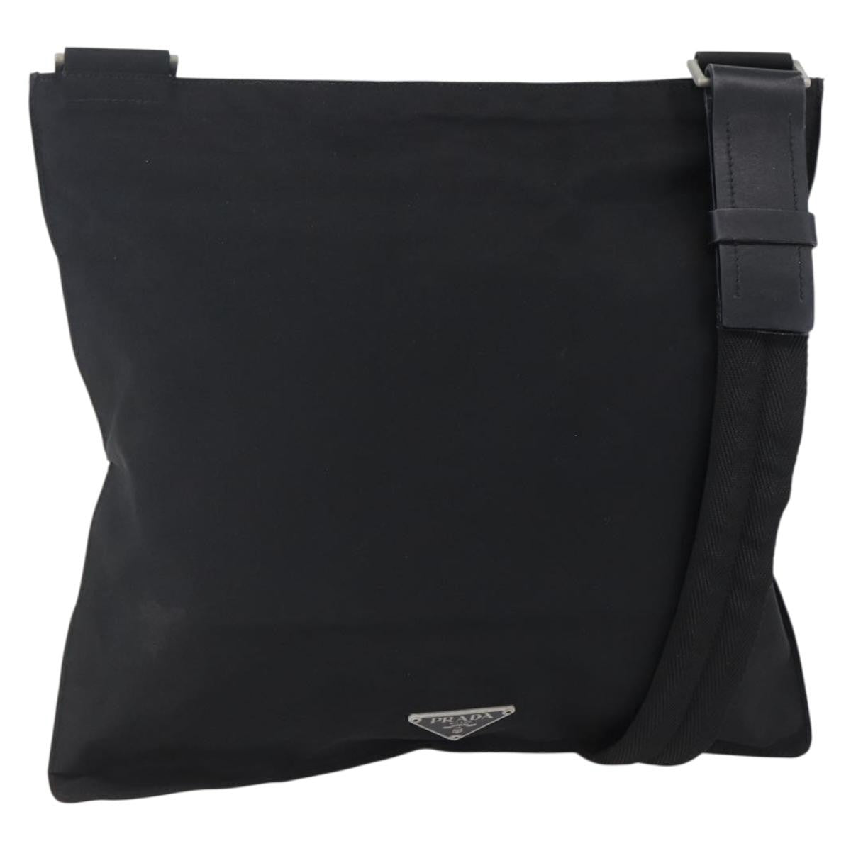 Prada Flat Messenger Bag Tessuto Black Nylon Shoulder Bag Bag (Pre-Owned)