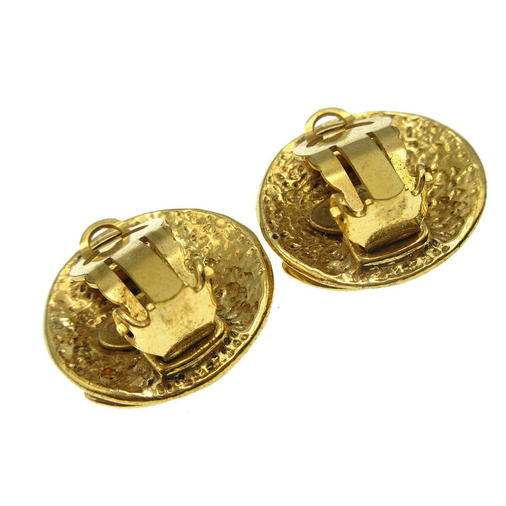 Chanel Cc Button Clip-On Earrings Metal Gold Gold_Plated Earrings Jewelry (Pre-Owned)