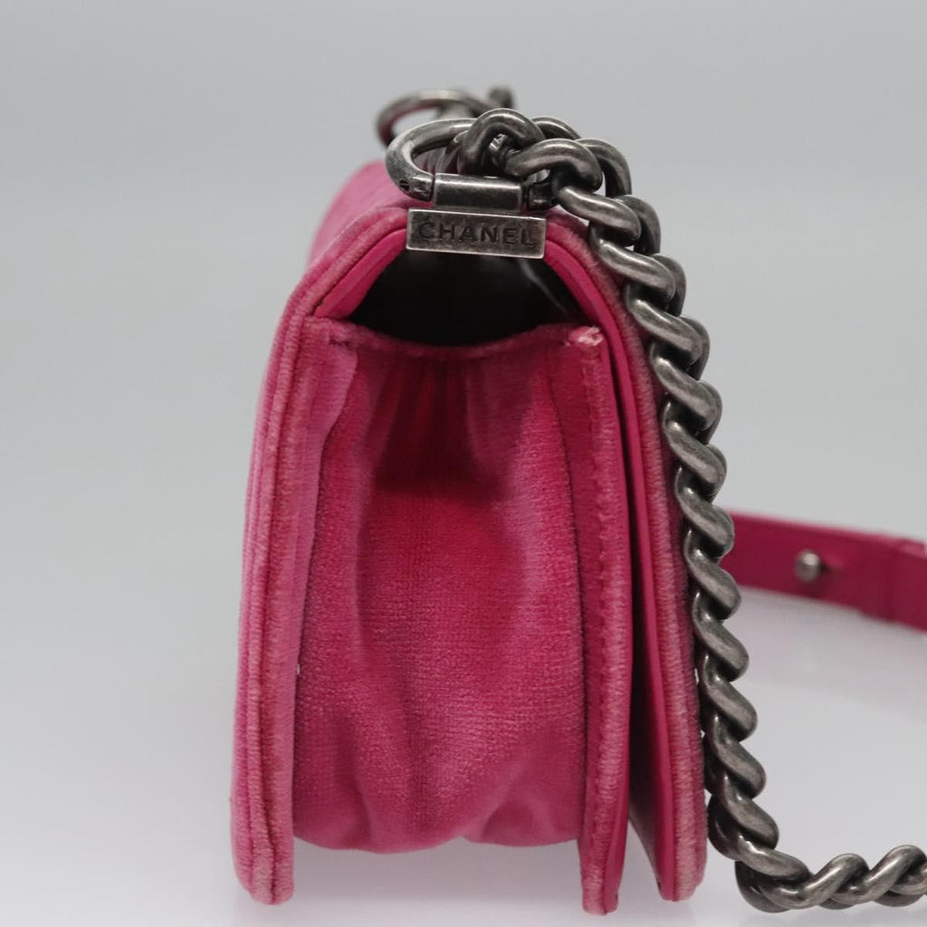 Chanel Boy Flap Bag Quilted Velvet Pink Velvet Shoulder Bag Bag (Pre-Owned)
