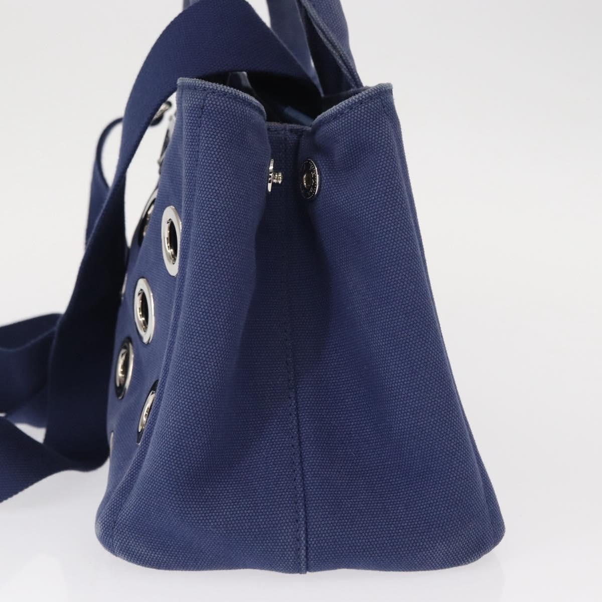 Prada Canapa Convertible Tote Grommet Embellished Canvas Blue Canvas Tote Bag Bag (Pre-Owned)