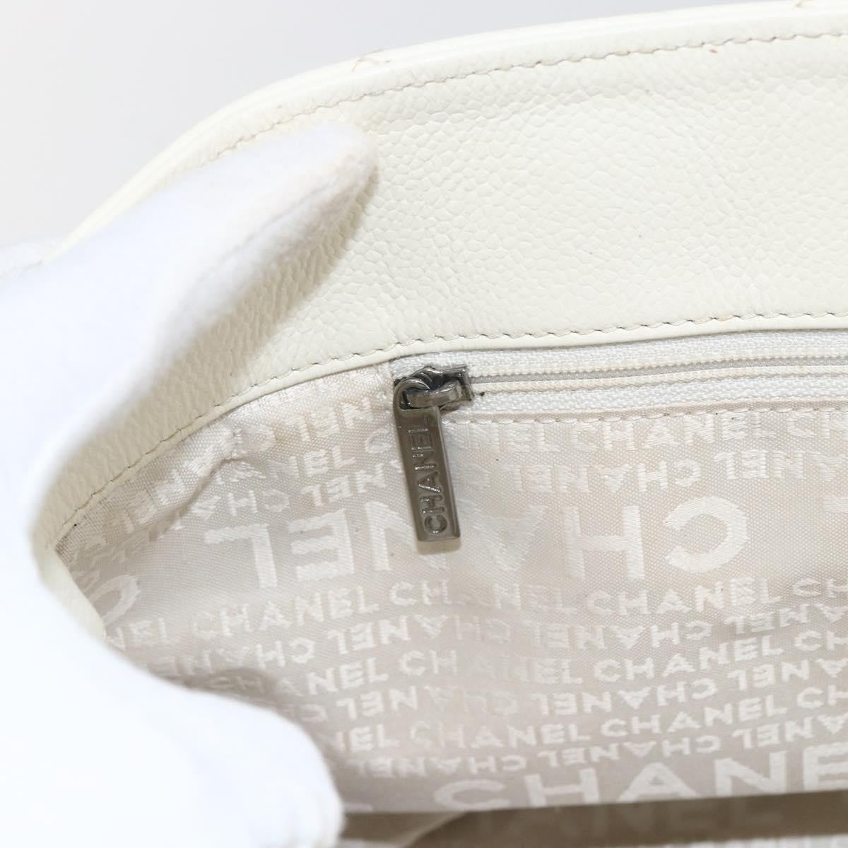 Chanel Square Stitch Tote Quilted Leather White Leather Tote Bag Bag (Pre-Owned)