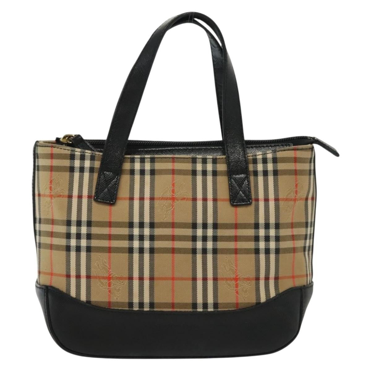 Burberry Nova Handbag Check Pattern Beige Canvas Bag (Pre-Owned)