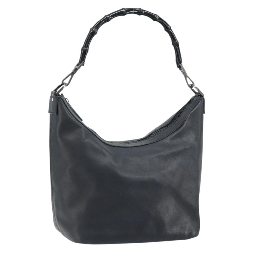 Gucci Vintage Bamboo Hobo Leather Black Leather Handbag (Pre-Owned)