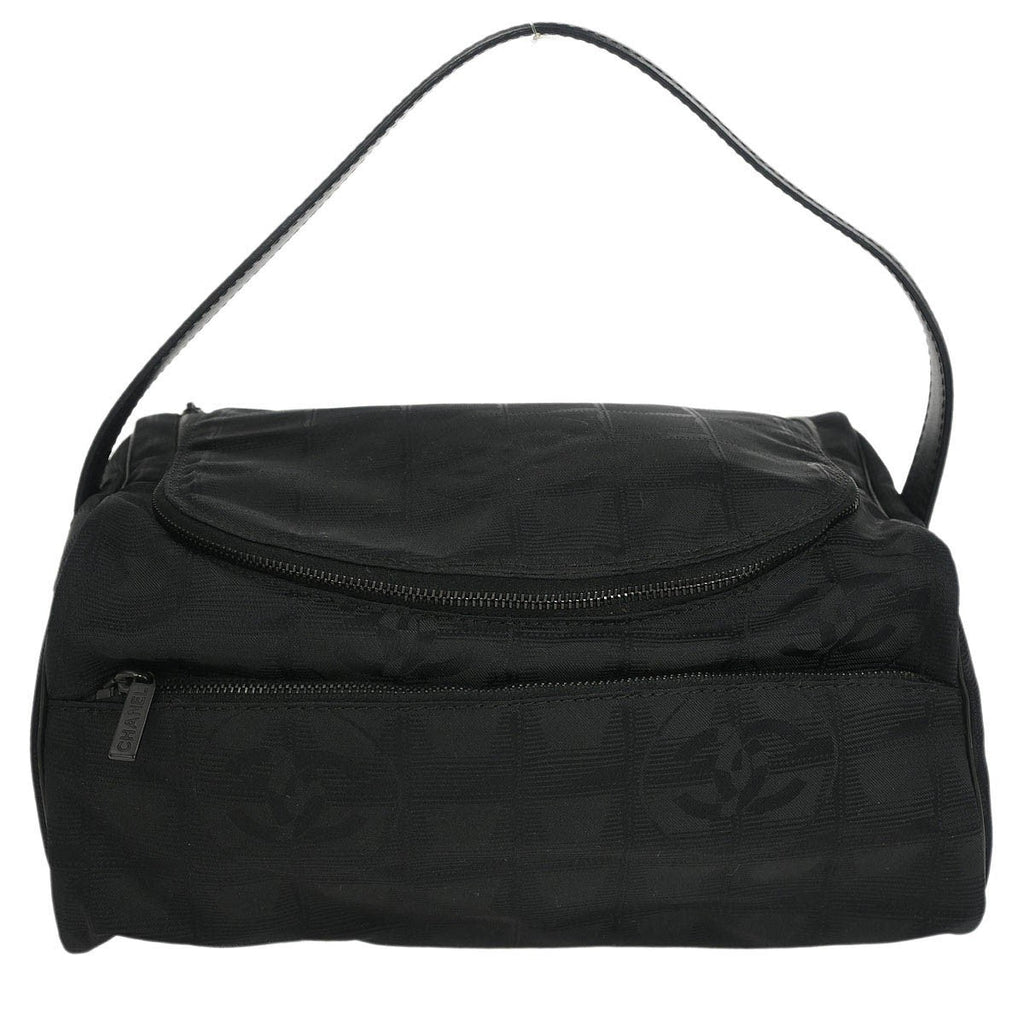 Chanel Travel Line Barrel Bag Nylon Black Nylon Handbag (Pre-Owned)