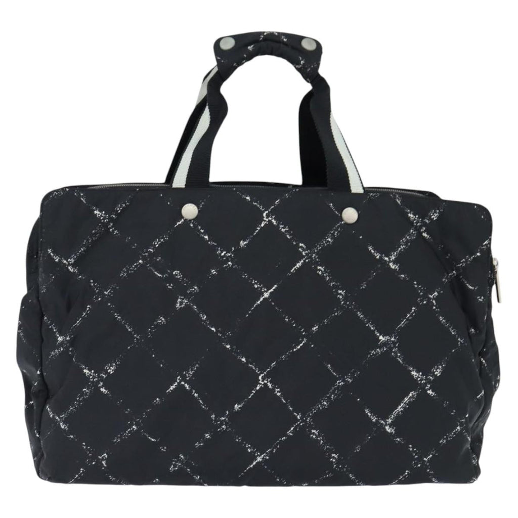 Chanel Travel Line Boston Bag Printed Nylon Black Nylon Travel Bag Bag (Pre-Owned)