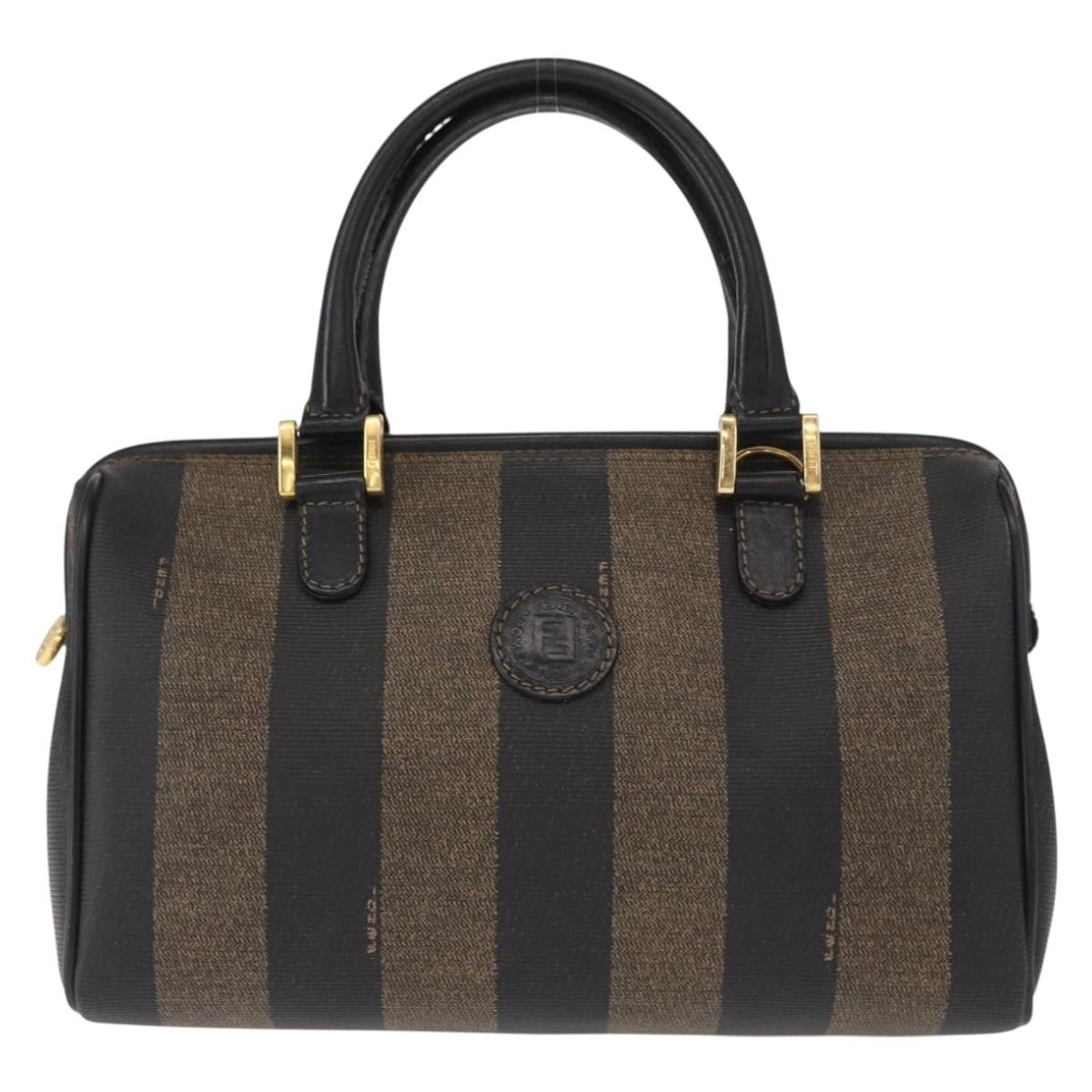 Fendi Vintage Pequin Convertible Boston Bag Coated Canvas Brown Canvas Travel Bag Bag (Pre-Owned)
