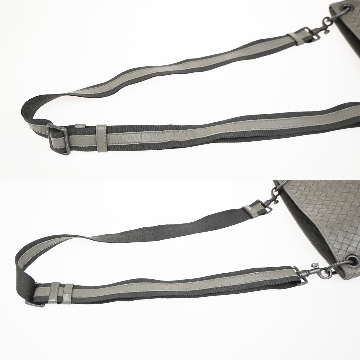 Bottega Veneta Flat Messenger Bag Intrecciato Nappa Gray Leather Shoulder Bag Bag (Pre-Owned)