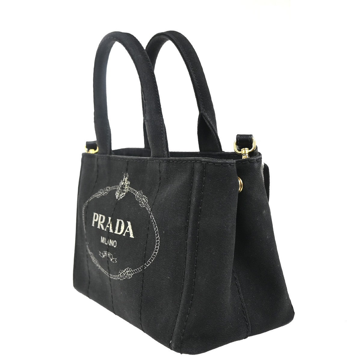 Prada Canapa Convertible Tote Canvas Black Canvas Tote Bag Bag (Pre-Owned)