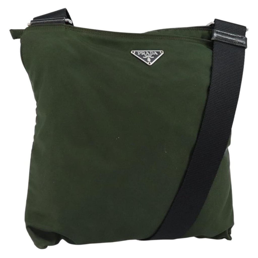 Prada Flat Messenger Bag Tessuto Khaki Nylon Shoulder Bag Bag (Pre-Owned)