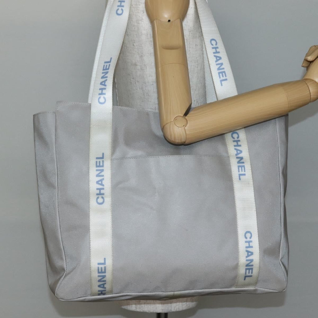 Chanel Sport Line Tote Bag Nylon Gray Nylon Tote Bag Bag (Pre-Owned)