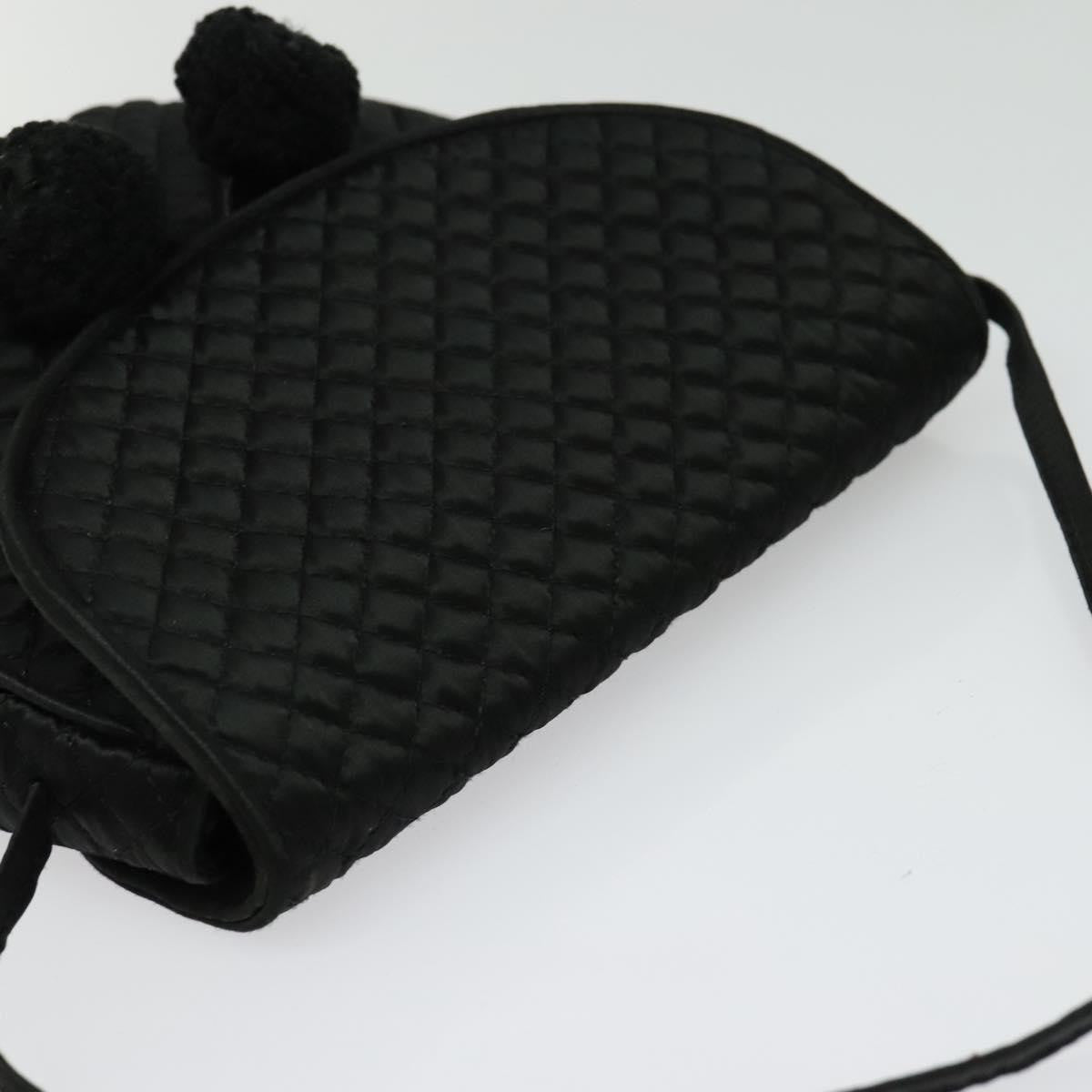 Bottega Veneta Intrecciato Clutch Bag Calfskin Black Satin Shoulder Bag Bag (Pre-Owned)