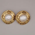 Chanel Vintage Round Clip-On Earrings Metal With Faux Pearl Gold Gold_Plated Earrings Jewelry (Pre-Owned)