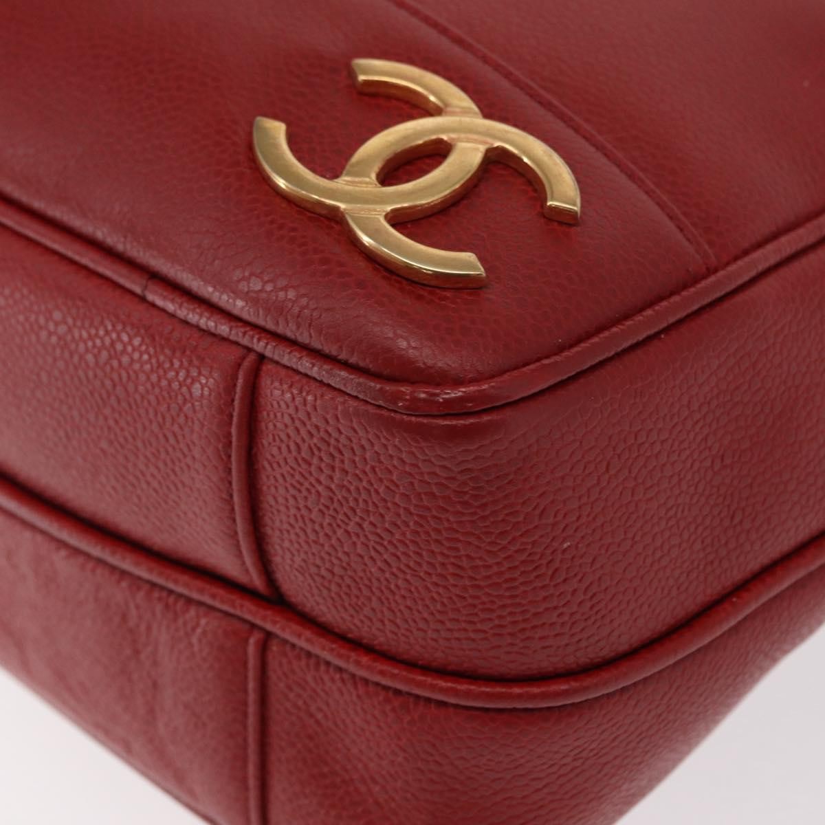 Chanel Vintage Metal Cc Shoulder Bag Caviar Red Leather Shoulder Bag Bag (Pre-Owned)