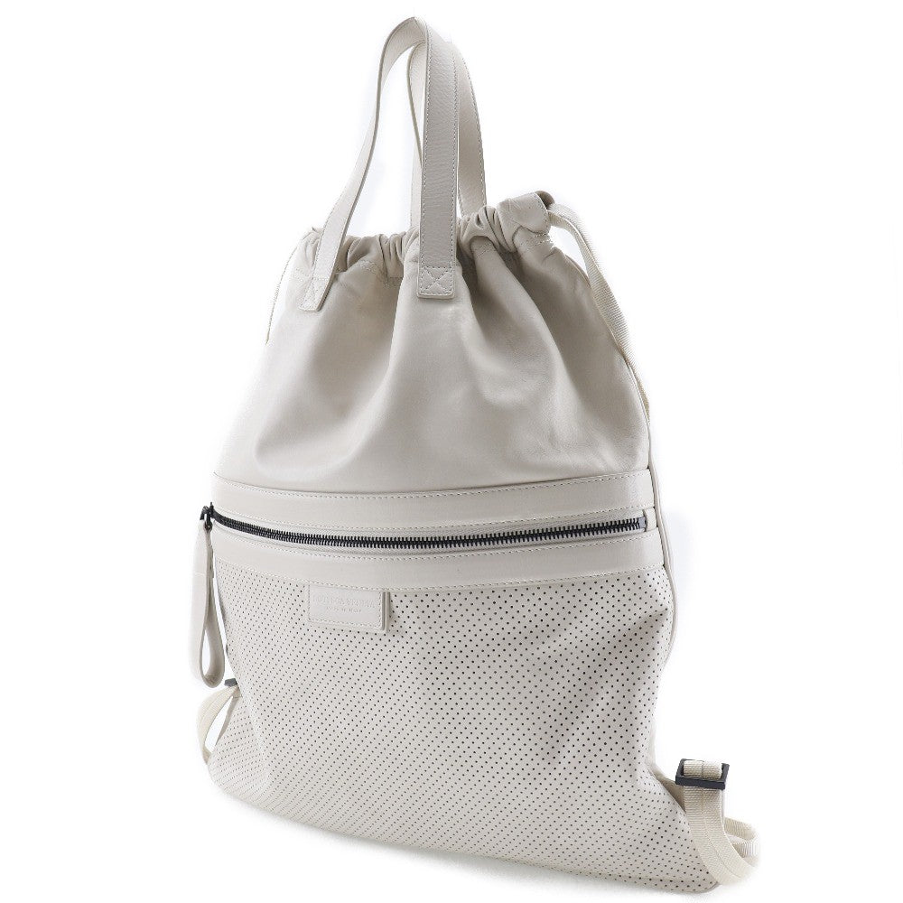 Bottega Veneta Drawstring Backpack Perforated Leather Beige Calfskin Backpack Bag (Pre-Owned)