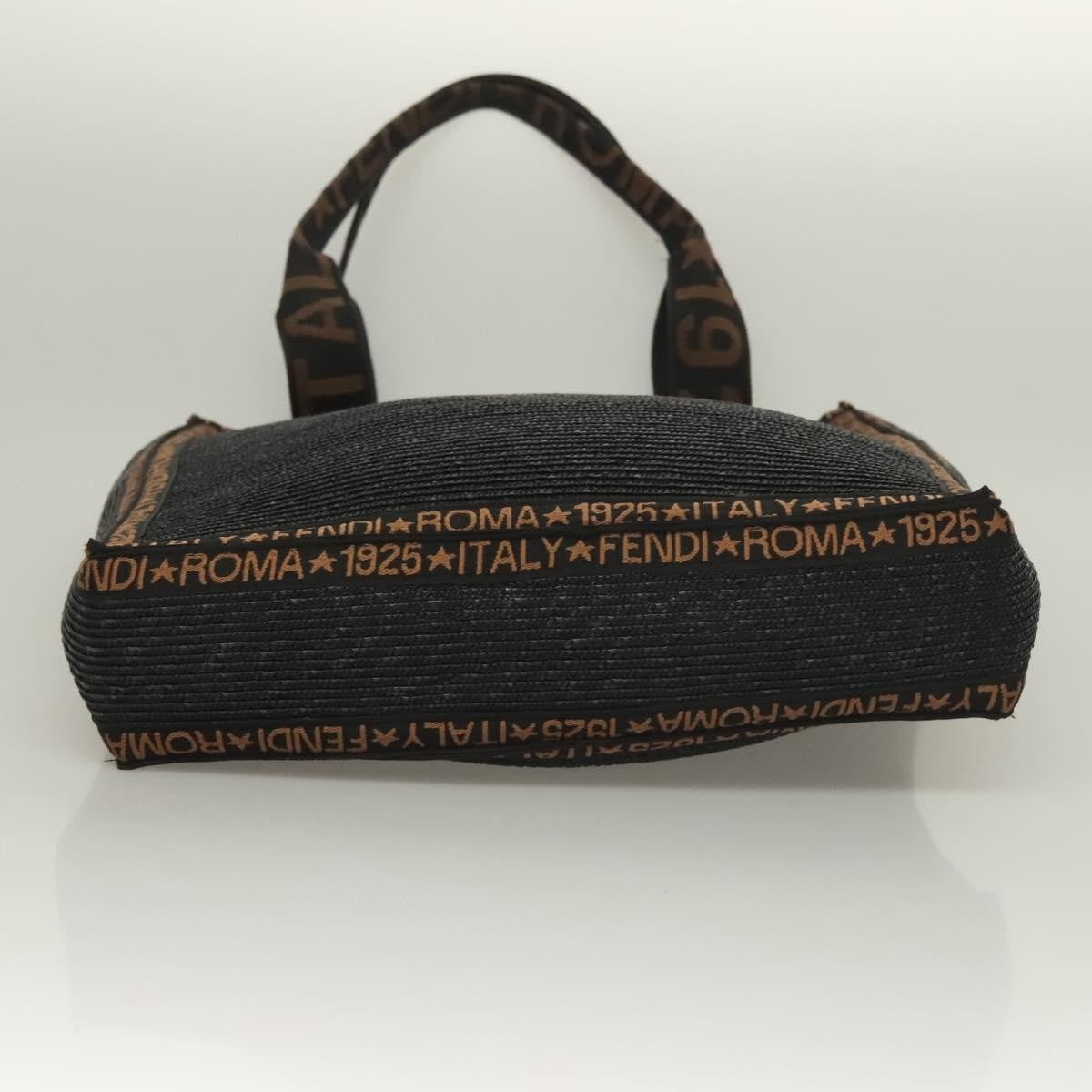 Fendi Zucca Tote Bag Straw Black Wood Tote Bag Bag (Pre-Owned)