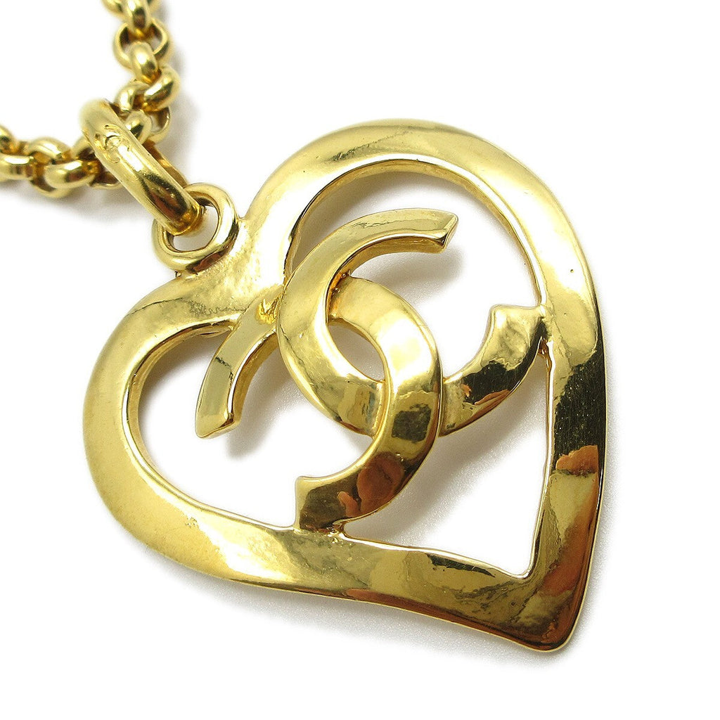 Chanel Cc Heart Pendant Necklace Metal Gold Gold_Plated Necklace Jewelry (Pre-Owned)