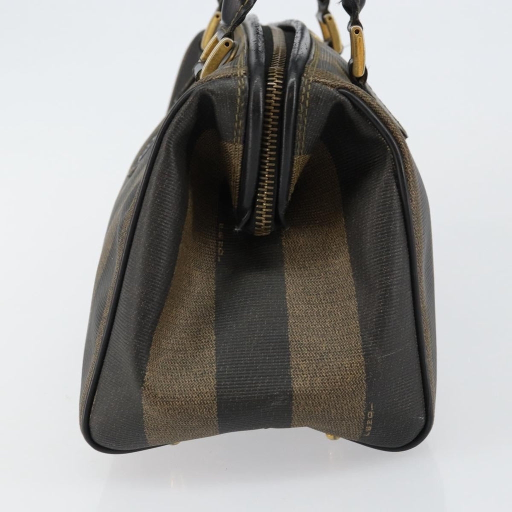 Fendi Vintage Pequin Boston Bag Coated Canvas Black Canvas Bag (Pre-Owned)