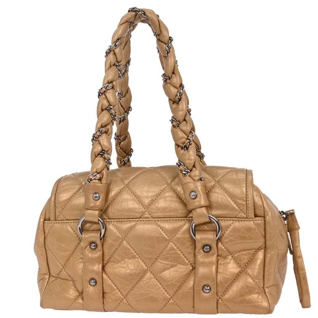 Chanel Lady Braid Flap Tote Quilted Distressed Lambskin Gold Leather Handbag (Pre-Owned)