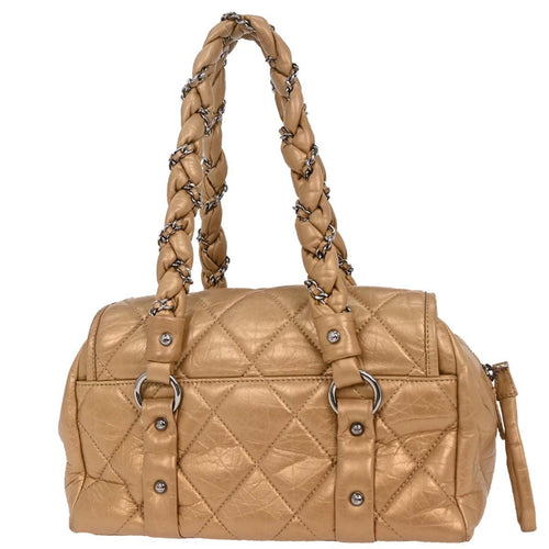 Chanel Lady Braid Flap Tote Quilted Distressed Lambskin Gold Leather Handbag (Pre-Owned)