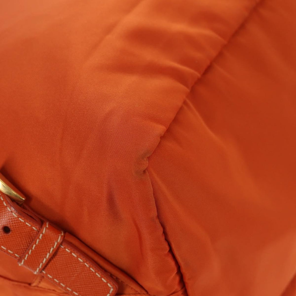 Prada Vela Double Front Pocket Backpack Tessuto With Saffiano Leather Orange Nylon Backpack Bag (Pre-Owned)
