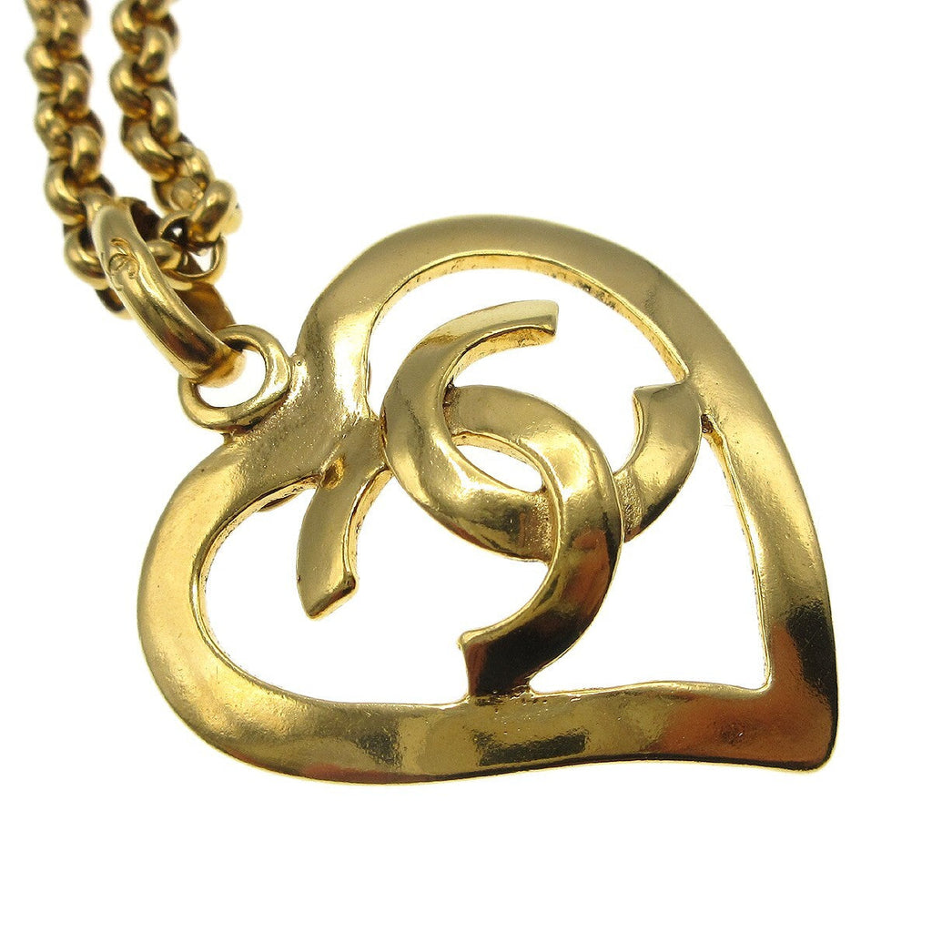 Chanel Cc Heart Pendant Necklace Metal Gold Gold_Plated Necklace Jewelry (Pre-Owned)